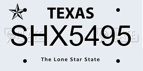 SHX5495 Texas License Plate