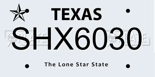 SHX6030 Texas License Plate