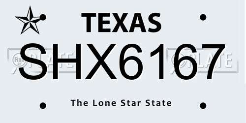 SHX6167 Texas License Plate