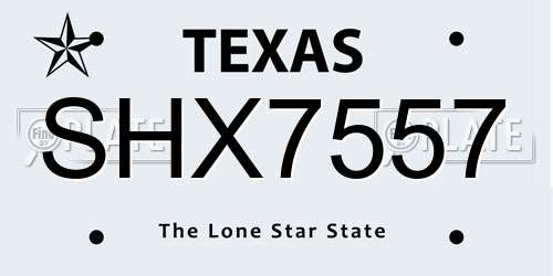 SHX7557 Texas License Plate