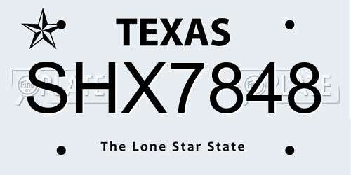 SHX7848 Texas License Plate