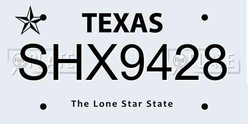 SHX9428 Texas License Plate