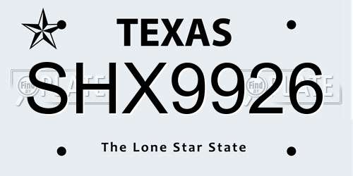 SHX9926 Texas License Plate