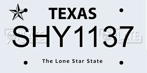 SHY1137 Texas License Plate