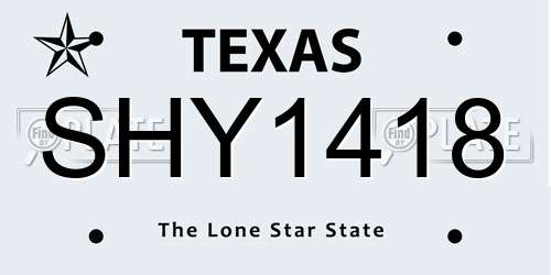 SHY1418 Texas License Plate