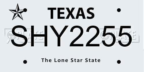 SHY2255 Texas License Plate