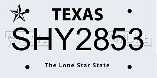 SHY2853 Texas License Plate