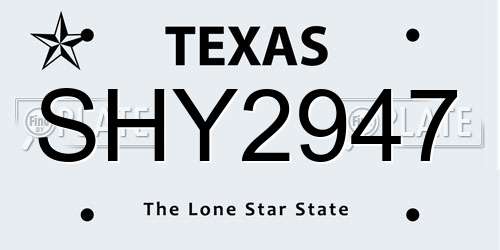 SHY2947 Texas License Plate