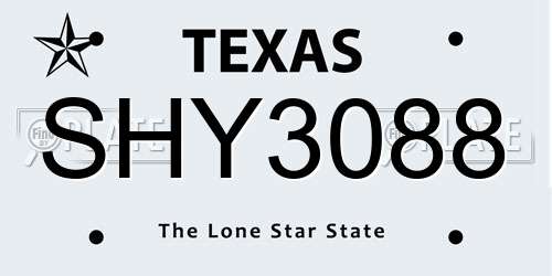 SHY3088 Texas License Plate