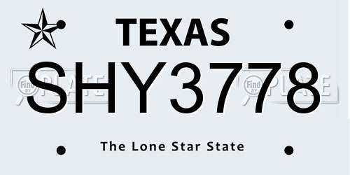 SHY3778 Texas License Plate