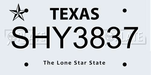 SHY3837 Texas License Plate