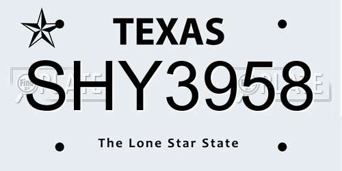 SHY3958 Texas License Plate