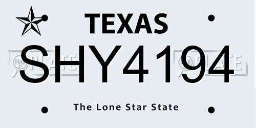 SHY4194 Texas License Plate