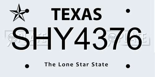SHY4376 Texas License Plate