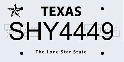 SHY4449 Texas License Plate