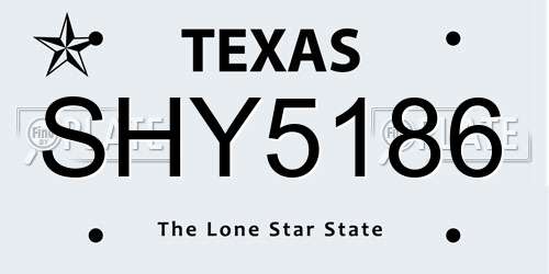 SHY5186 Texas License Plate