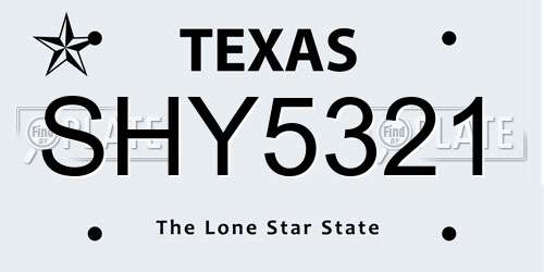 SHY5321 Texas License Plate