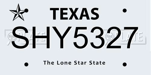 SHY5327 Texas License Plate