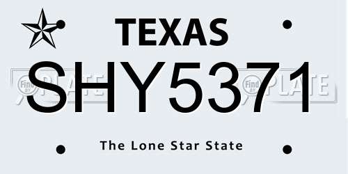 SHY5371 Texas License Plate