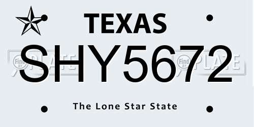 SHY5672 Texas License Plate