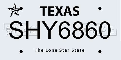 SHY6860 Texas License Plate