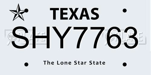 SHY7763 Texas License Plate