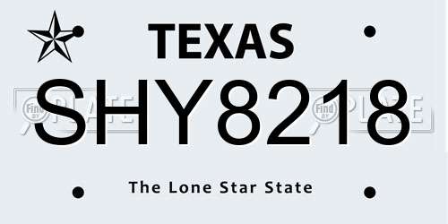 SHY8218 Texas License Plate