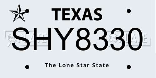 SHY8330 Texas License Plate