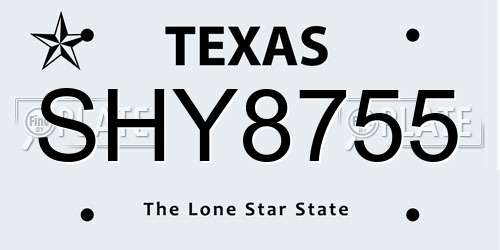 SHY8755 Texas License Plate
