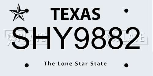 SHY9882 Texas License Plate