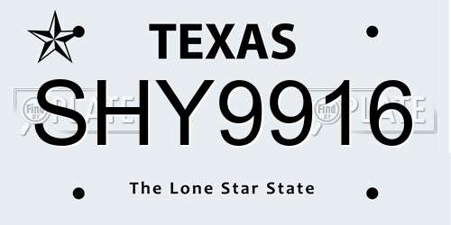 SHY9916 Texas License Plate