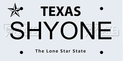 SHYONE Texas License Plate