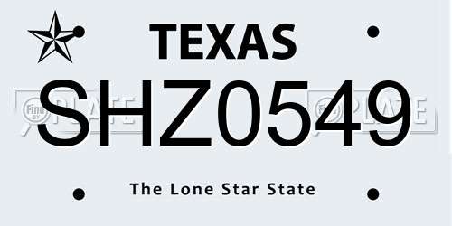 SHZ0549 Texas License Plate