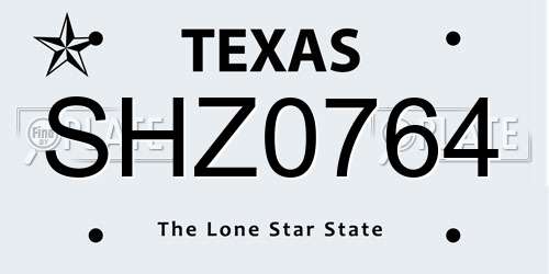 SHZ0764 Texas License Plate