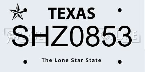 SHZ0853 Texas License Plate