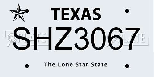 SHZ3067 Texas License Plate