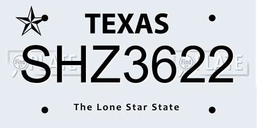 SHZ3622 Texas License Plate