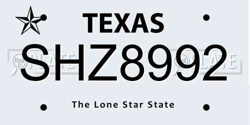 SHZ8992 Texas License Plate