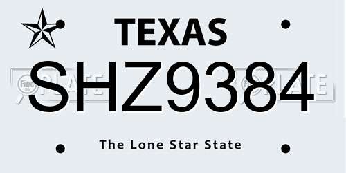 SHZ9384 Texas License Plate