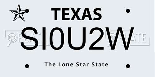 SI0U2W Texas License Plate
