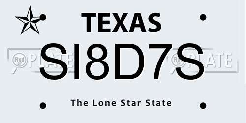 SI8D7S Texas License Plate