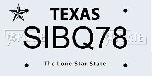 SIBQ78 Texas License Plate