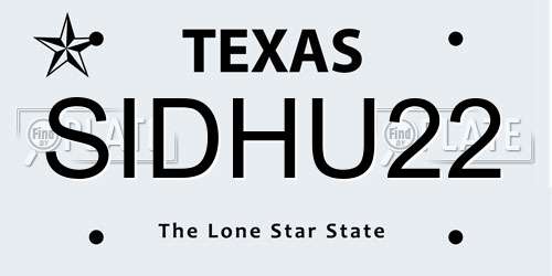 SIDHU22 Texas License Plate
