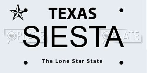 SIESTA Texas License Plate