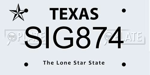 SIG874 Texas License Plate