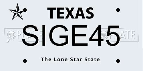 SIGE45 Texas License Plate