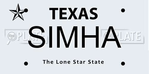 SIMHA Texas License Plate
