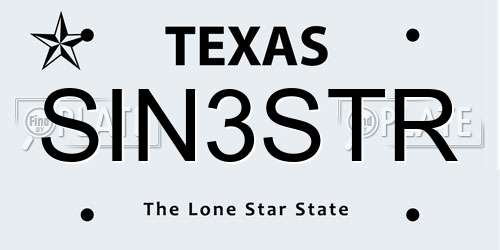 SIN3STR Texas License Plate