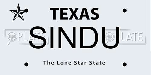 SINDU Texas License Plate