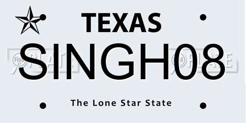 SINGH08 Texas License Plate